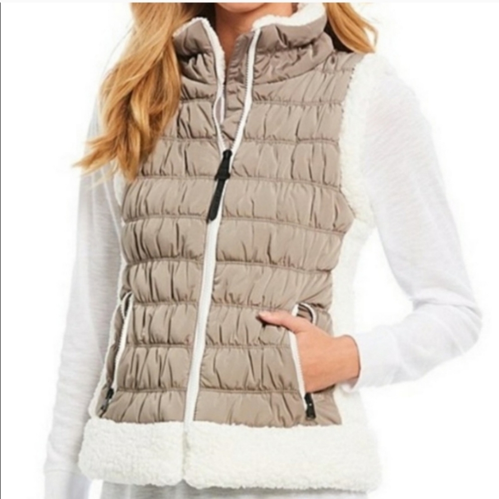 CALVIN KLEIN sherpa puffer vest in brown
